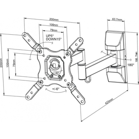 TTAP TTD101DAEX 100X100 Full Motion 3 Arm Wall Bracket