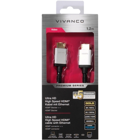 Premium Ultra HD High Speed HDMIÂ® cable with Ethernet, 1.2m