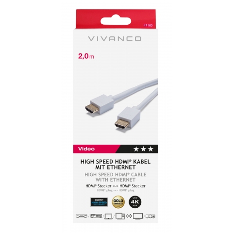 Vivanco 47165 High Speed HDMIÂ® cable with Ethernet, 2m White