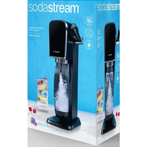 SodaStream Art Sparkling Water Maker Machine, with 1 Litre Reusable BPA-Free Water Bottle for Carbonating & 60 Litre Quick Connect CO2 Gas Cylinder, Retro Design â€“ Black