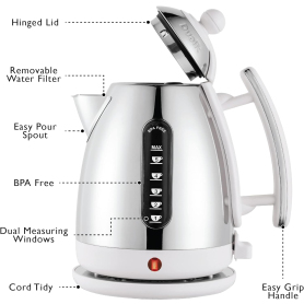 Dualit JKT4 Lite Kettle - 1.5L Jug Kettle - Polished with Gloss White - 3