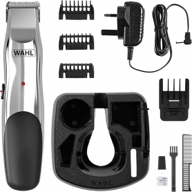 Wahl Groomsman Rechargeable Beard Trimmer, Beard Trimmers for Men, Stubble Trimmer, Male Grooming Set, Cordless Beard Trimmer, Beard Care Kit, Silver