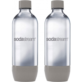 Sodastream Twin Pack 1 Litre Reusable BPA Free Water Bottles for Sparkling Water Maker, Compatible with Spirit, One Touch, Power, Genesis, Jet, Cool 2 x Refillable Bottles - Grey