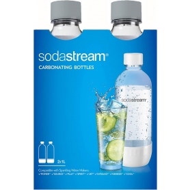 Sodastream Twin Pack 1 Litre Reusable BPA Free Water Bottles for Sparkling Water Maker, Compatible with Spirit, One Touch, Power, Genesis, Jet, Cool 2 x Refillable Bottles - Grey - 1