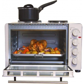 Igenix IG7145 Electric Mini Oven, Double Hotplate Hob & Baking Tray, 45 Litre Capacity