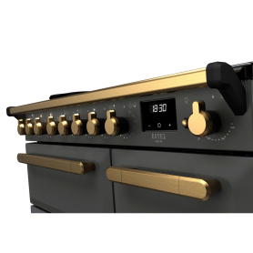 Rangemaster Estel Deluxe ESDL90EIPSLT/AB1 90cm Induction Range Cooker Slate / Antique Brass, Grey, A Rated