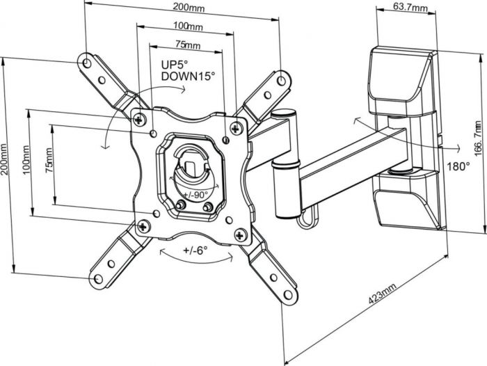 TTAP TTD101DAEX 100X100 Full Motion 3 Arm Wall Bracket thumbnail image