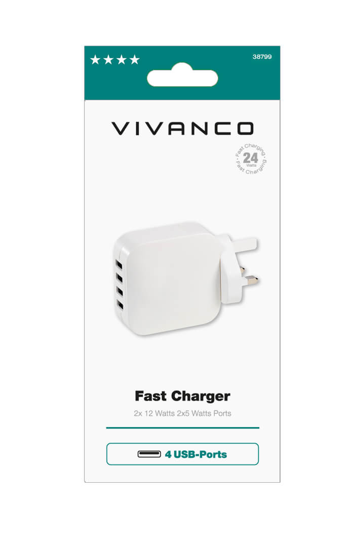 Vivanco 38799 USB Quattro Mains Charger 2.4A, with Smart IC thumbnail image