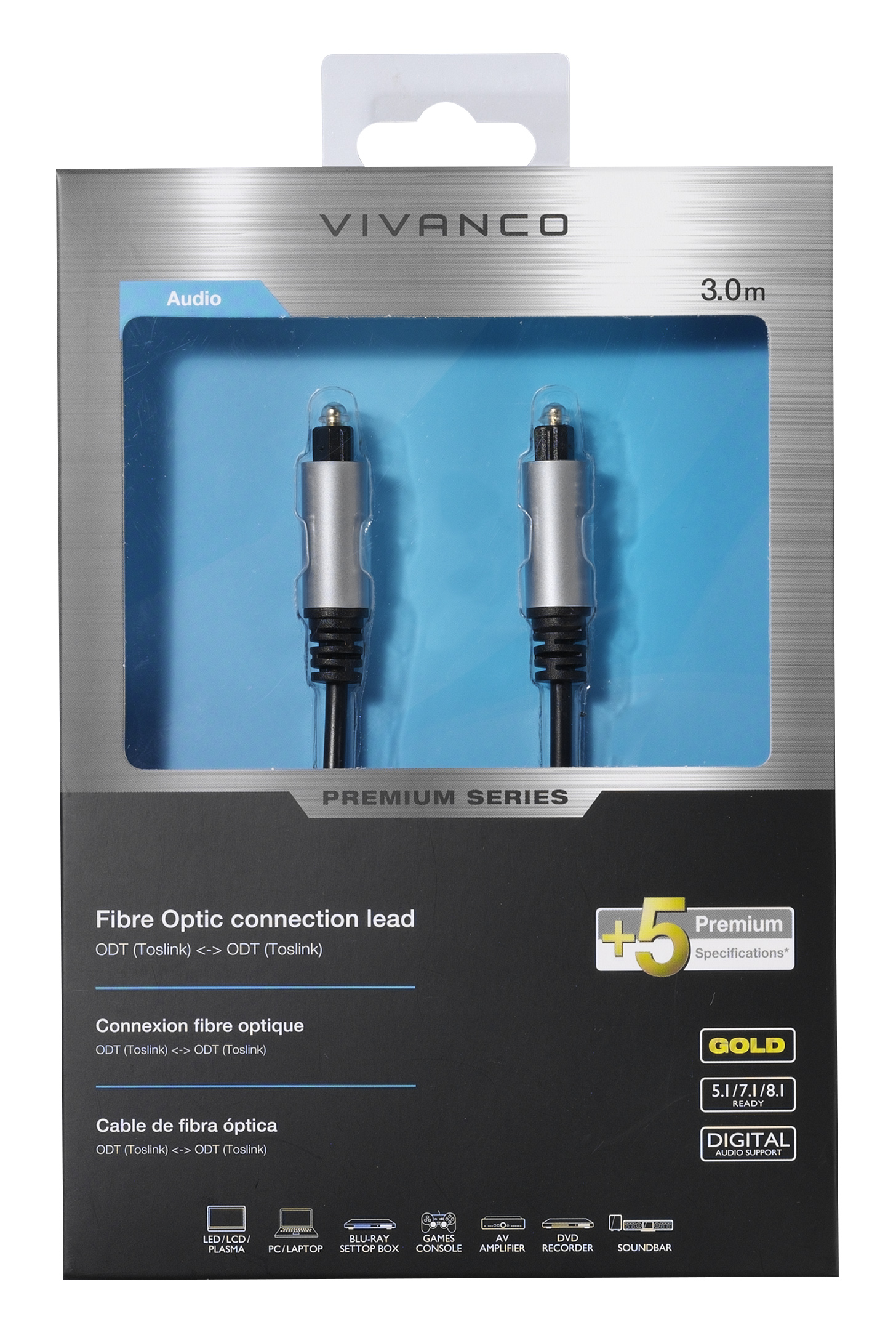 Vivanco 41827 Premium Fibre Optic connection lead, 3m thumbnail image