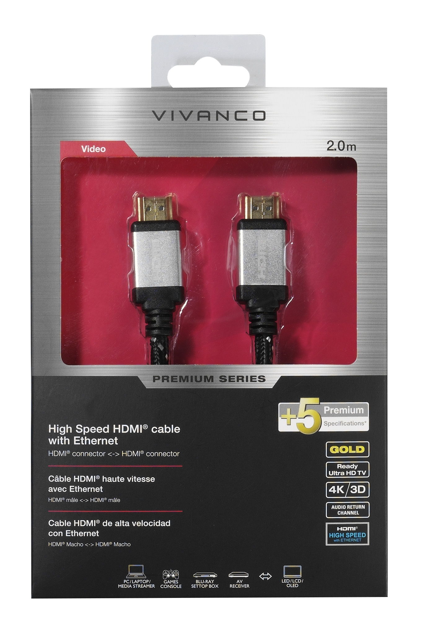 Premium High Speed HDMIÂ® cable with Ethernet, 2m thumbnail image