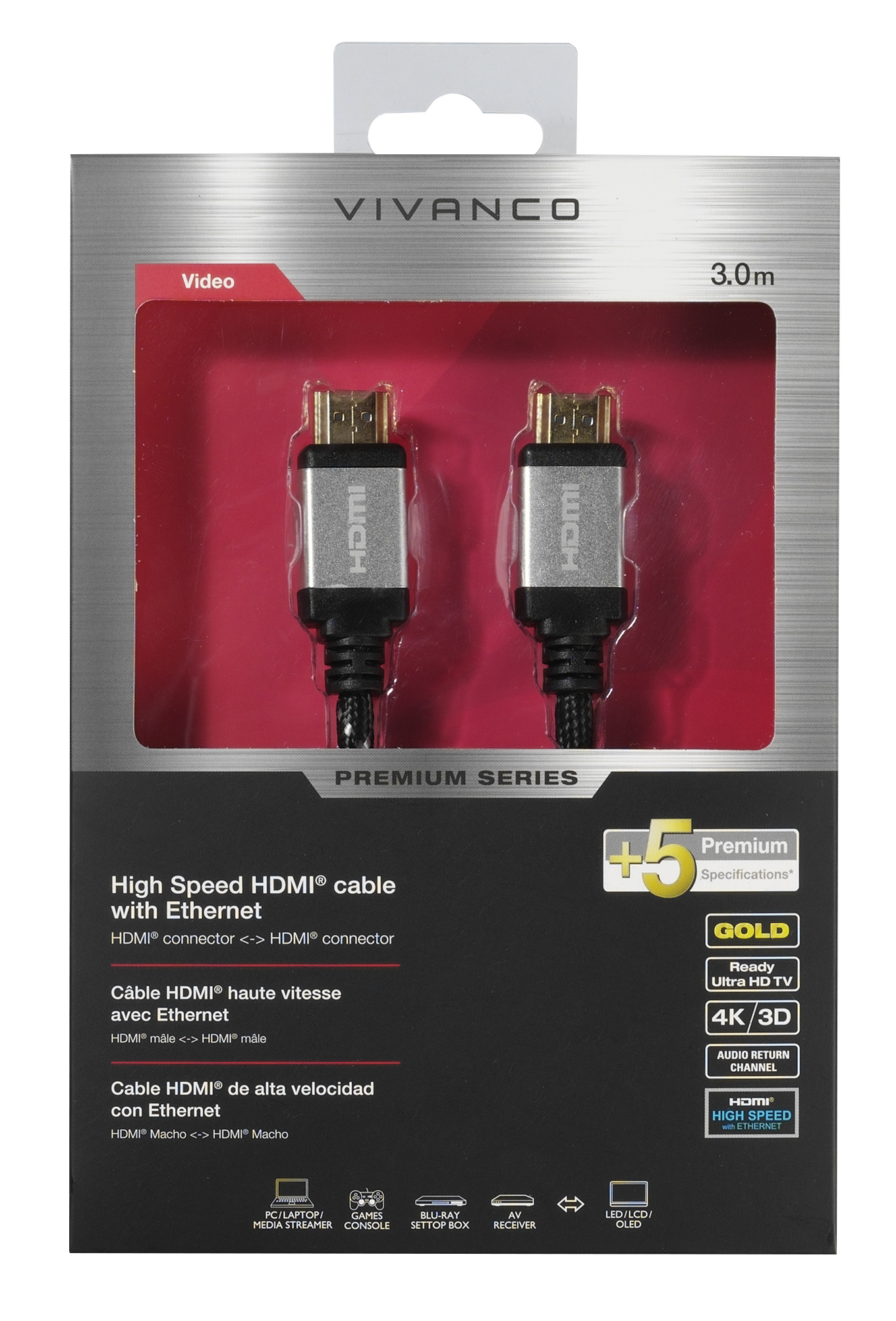 Premium High Speed HDMIÂ® cable with Ethernet, 3m thumbnail image