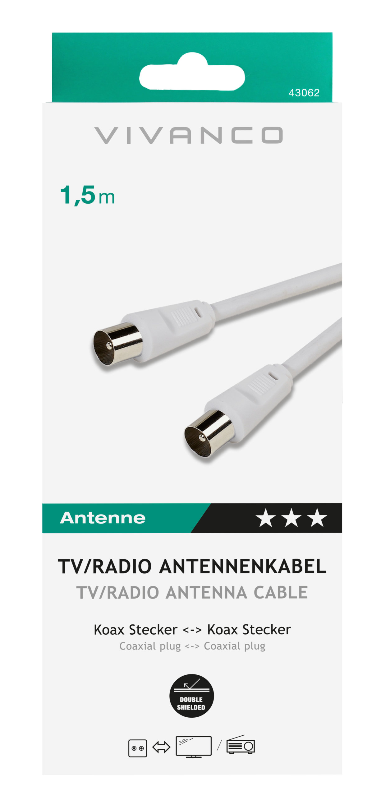 Vivanco 43062 Antenna Plug â€“ Plug 1.5m thumbnail image