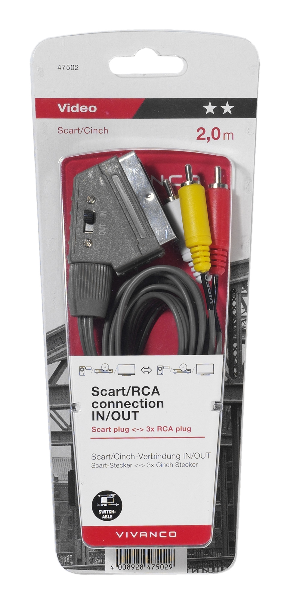 Vivanco 47502 Scart / RCA connection IN / OUT, 2m thumbnail image