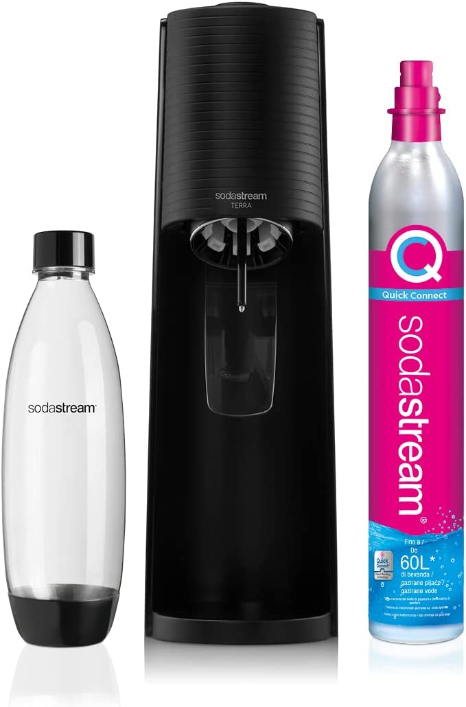 SodaStream Terra Sparkling Water Maker Machine, with 1 Litre Reusable BPA-Free Water Bottle for Carbonating & 60 Litre Quick Connect CO2 Gas Cylinder â€“ Black thumbnail image