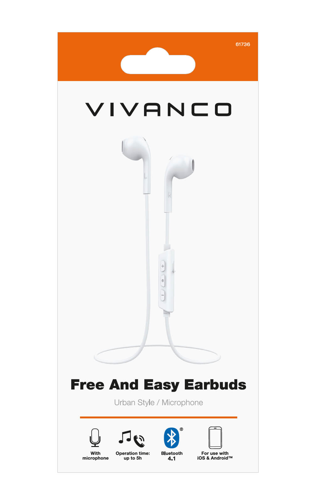 Vivanco 61736 BluetoothÂ® In-Ear Headset, Eggshape Design - White thumbnail image
