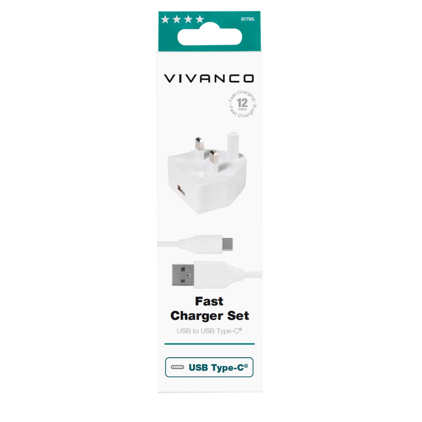 Vivanco 61795 Charger set 2.4A, incl. separate USB Type-Câ„¢ cable white 1.2m thumbnail image