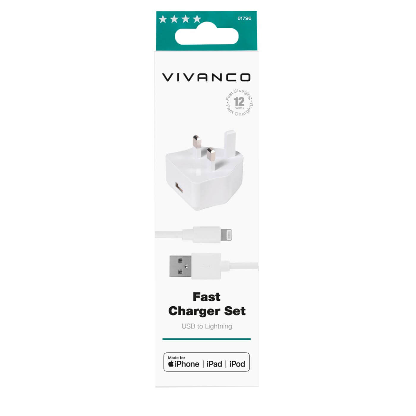 Vivanco 61796 USB Charger kit 2.4A for Apple iPhone and iPad, white, 1.2m thumbnail image