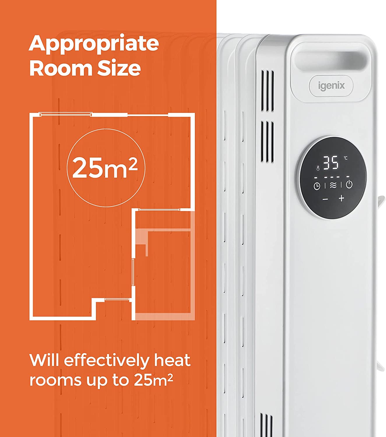 Igenix Digital Oil Filled Radiator, 2kW/2000W Overheat Protection, White thumbnail image