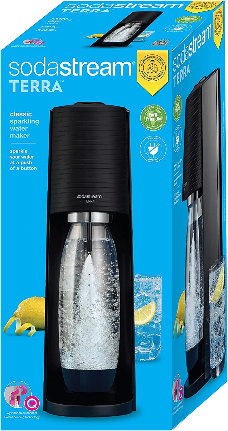 SodaStream Terra Sparkling Water Maker Machine, with 1 Litre Reusable BPA-Free Water Bottle for Carbonating & 60 Litre Quick Connect CO2 Gas Cylinder â€“ Black thumbnail image
