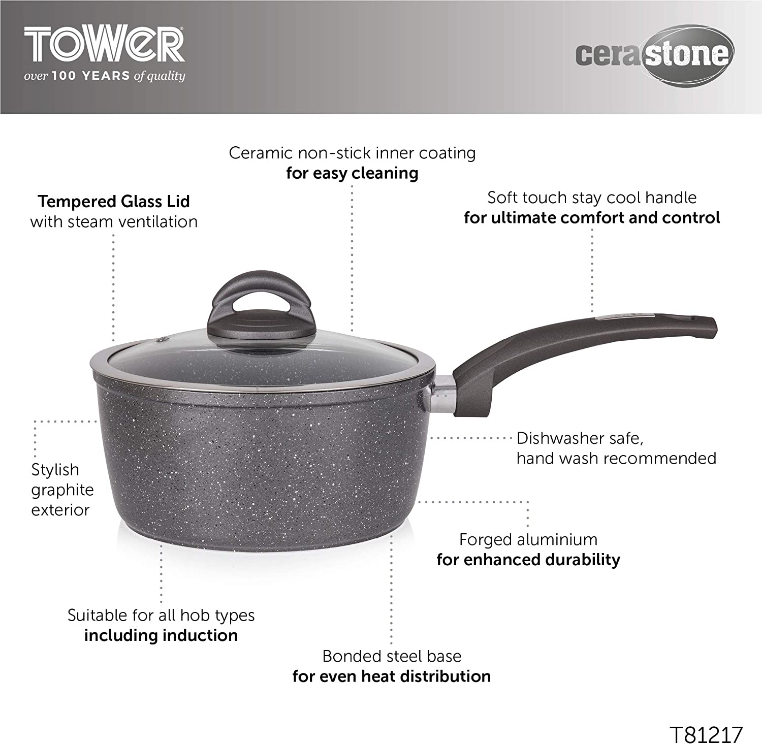 Tower Frying Pan and Saucepan Set, Cerastone, Forged Aluminium with Easy Clean Non-Stick Ceramic Coa thumbnail image