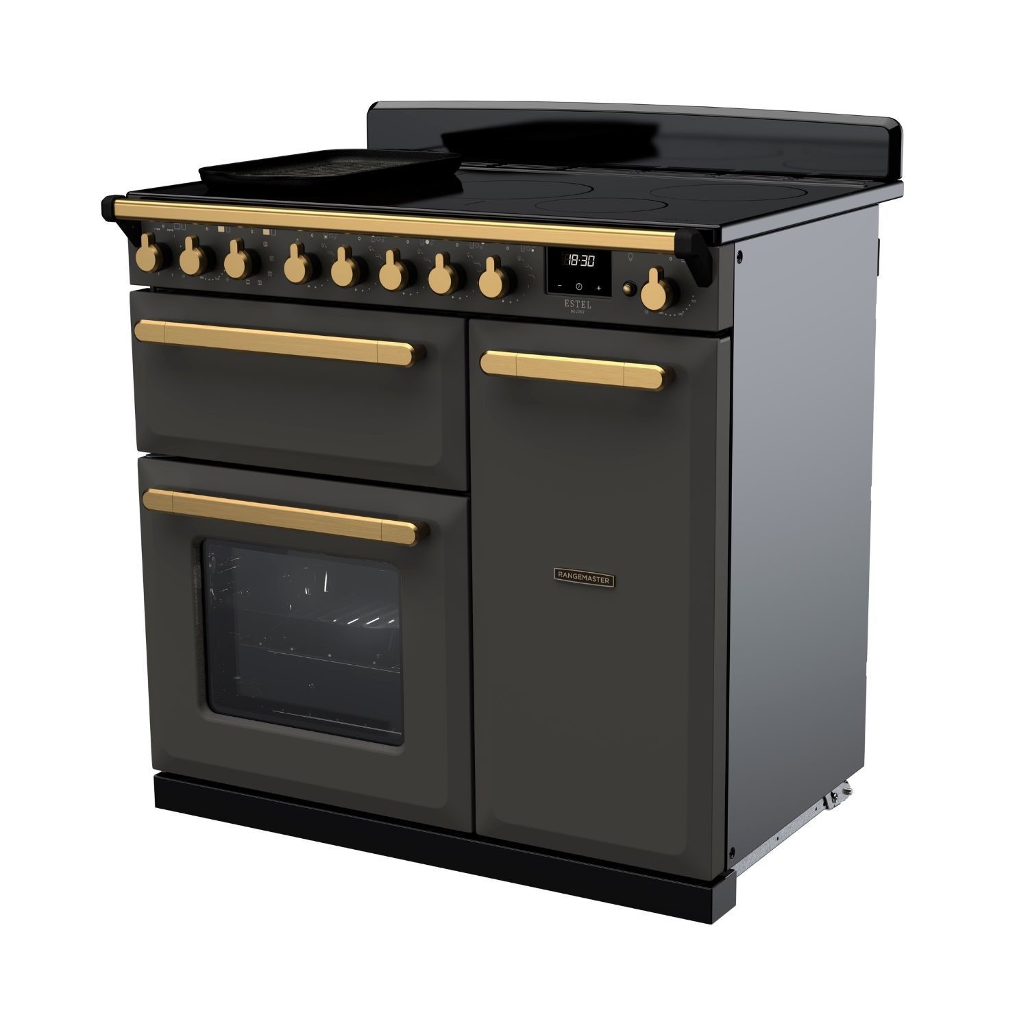 Rangemaster Estel Deluxe ESDL90EIPSLT/AB1 90cm Induction Range Cooker Slate / Antique Brass, Grey, A Rated thumbnail image