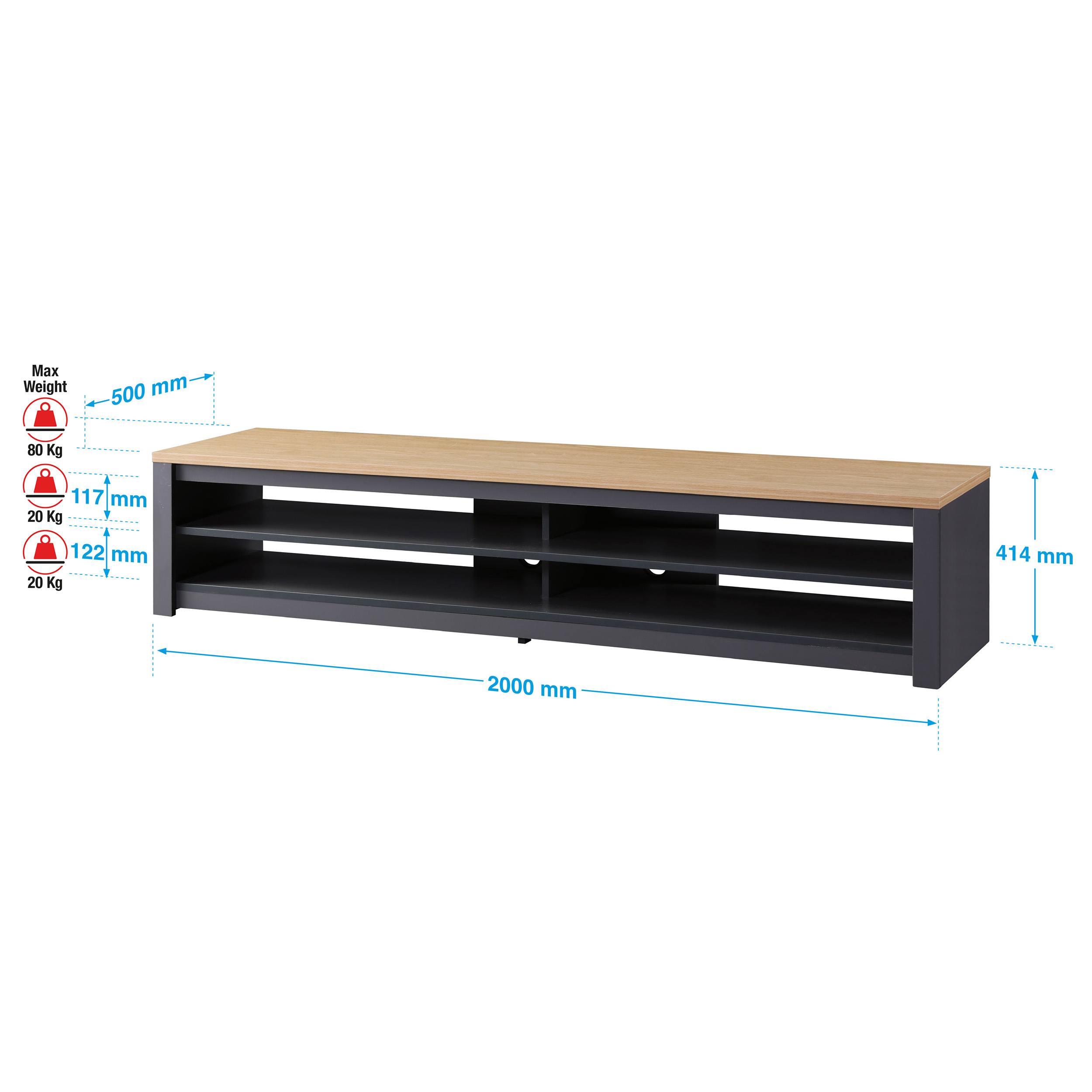 Memphis TV Stand in Grey, 2000 mm thumbnail image