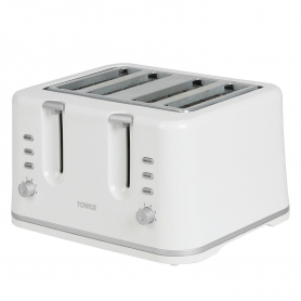Tower T20010W 4 Slice Toaster Dual Variable Browning Control in White 1740W