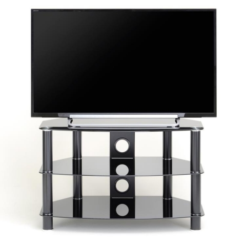 TTAP Vantage 3-Shelf Glass TV Stand in Black